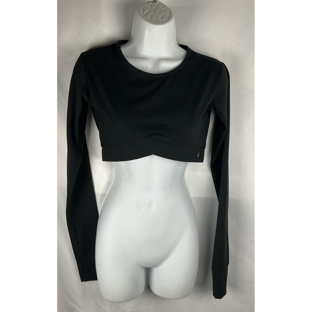 Gold‎ Elite Size Small Black Activewear V Cut  Crop Top Long Sleeve Stretch